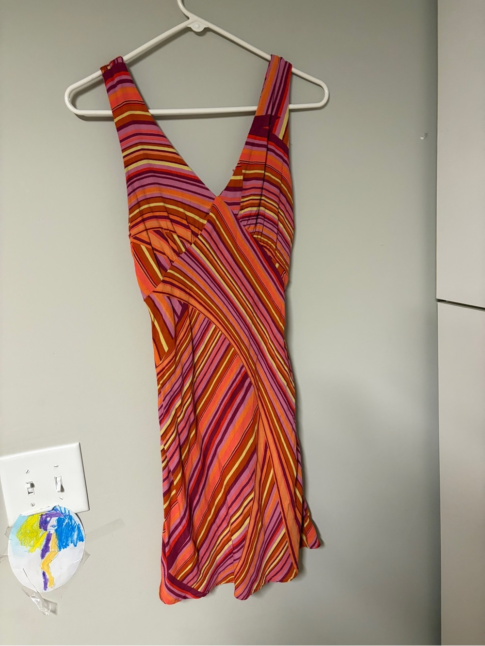 Funky Striped Lightweight Rayon Sleeveless Dress Asymmetrical Ladies Small